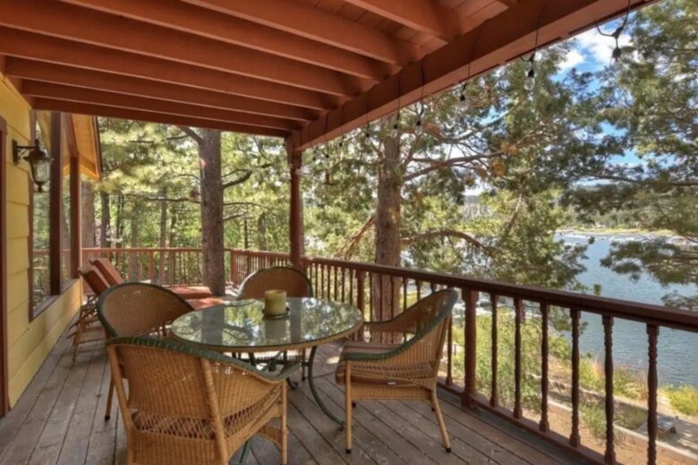 Covered deck overlooking lake