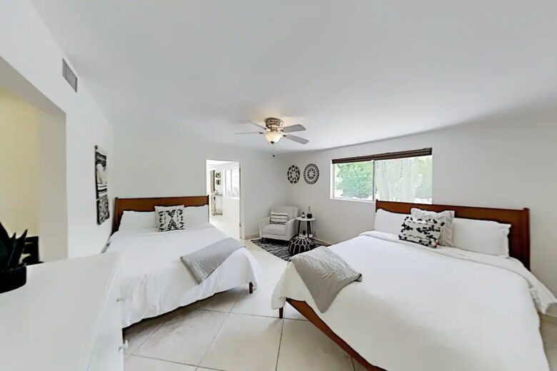 Home Exchange in Palm Springs, CA guest bedroom with two queen beds