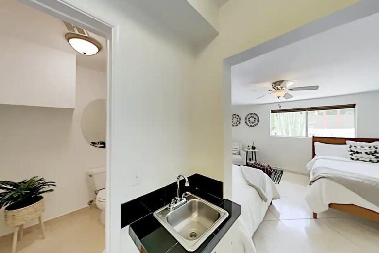 Home Exchange in Palm Springs, CA bathroom off bunk room