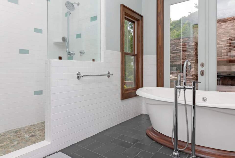 Master bath with soaker tub and walk-in shower