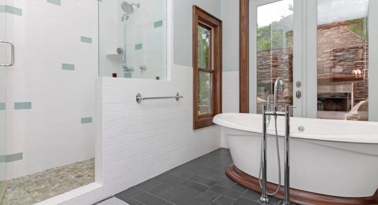 Master bath with soaker tub and walk-in shower