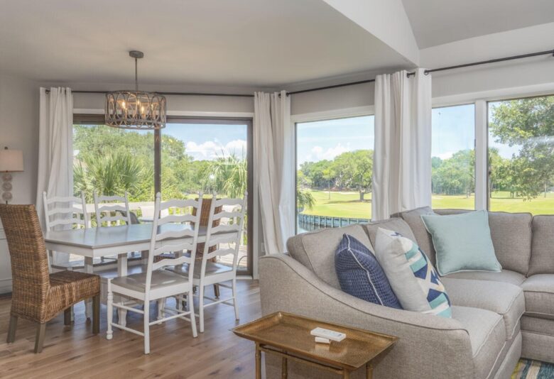 Opening living and dining with views