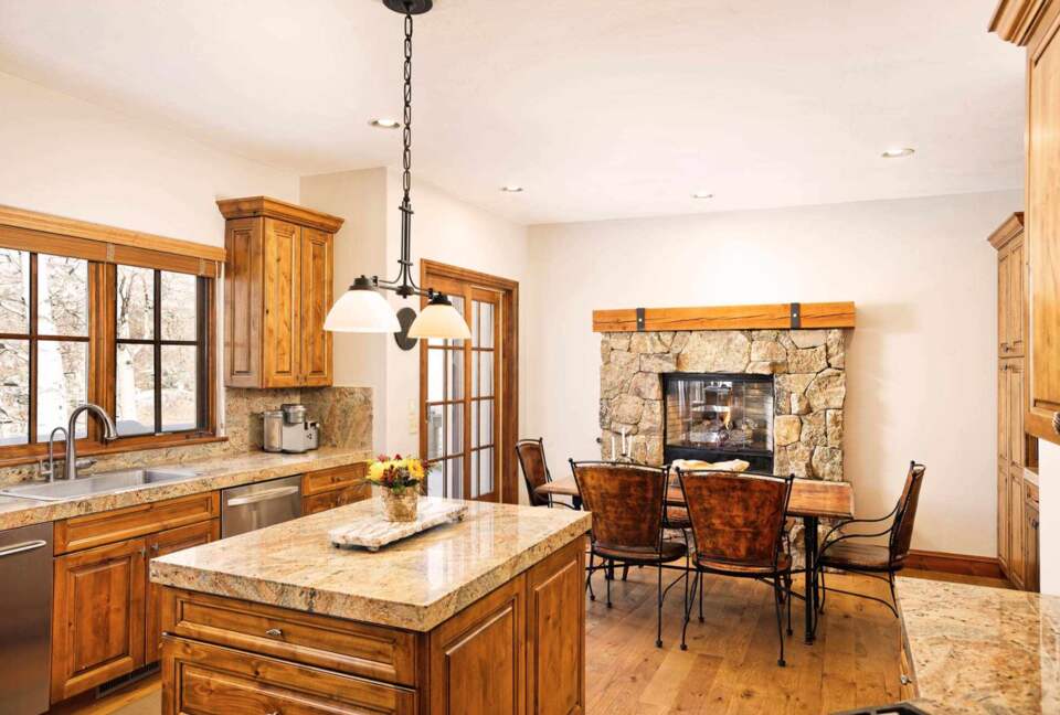 Gourmet kitchen with fireplace