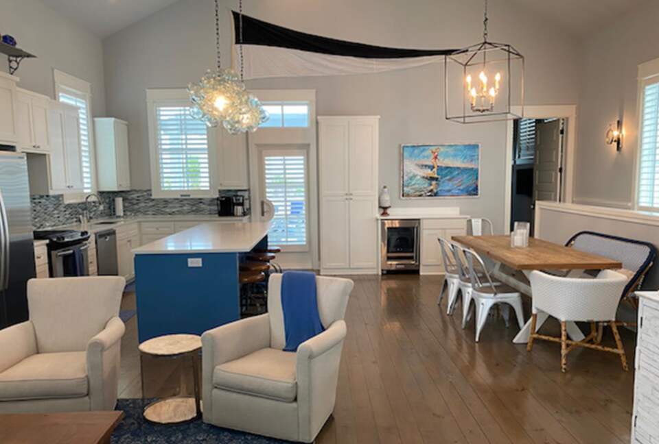 Open living room to kitchen and dining