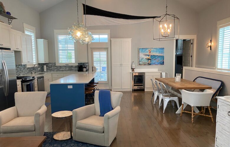 Open living room to kitchen and dining