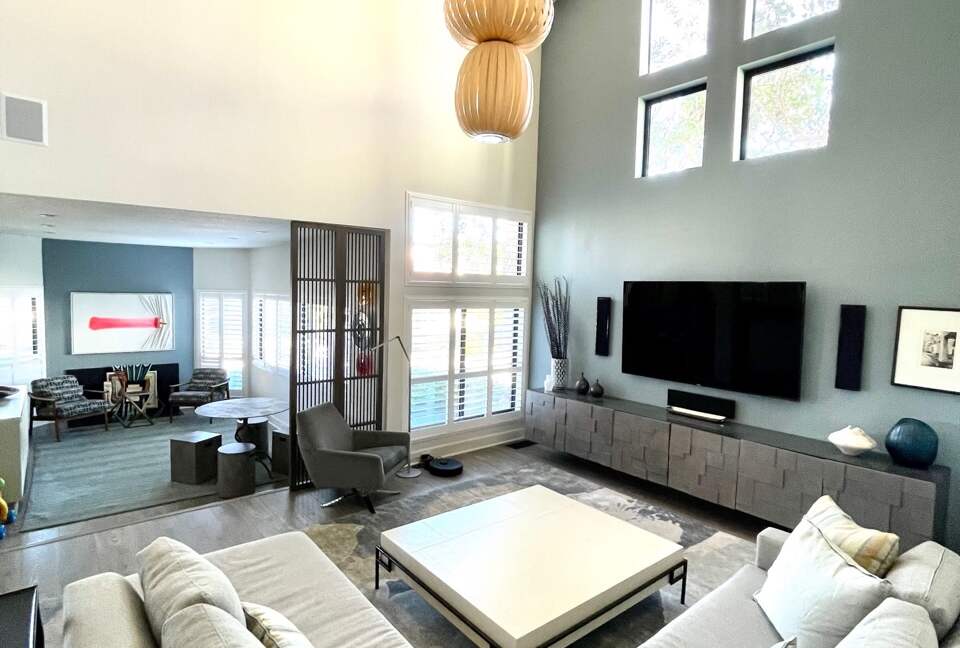 Home Exchange in Oxnard, CA family room with vaulted ceilings