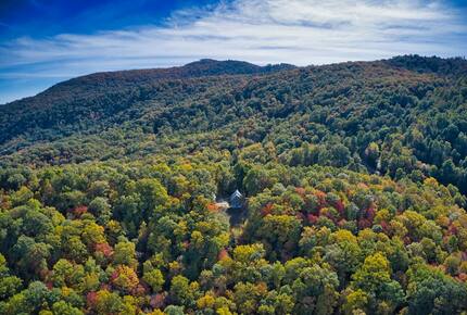 Home exchange in Fairview NC, aerial view of home and trees