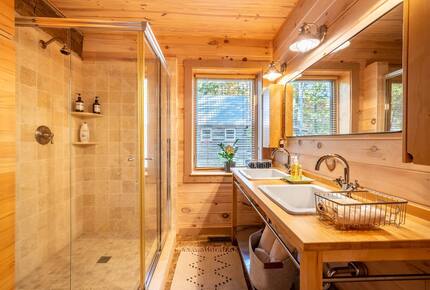 Home exchange in Fairview NC, downstairs bathroom with dual sink