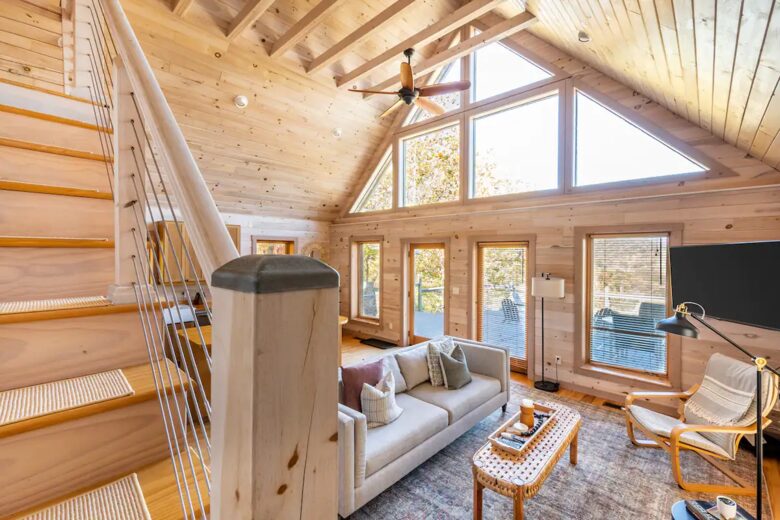 Home exchange in Fairview NC, stairs from great room to loft