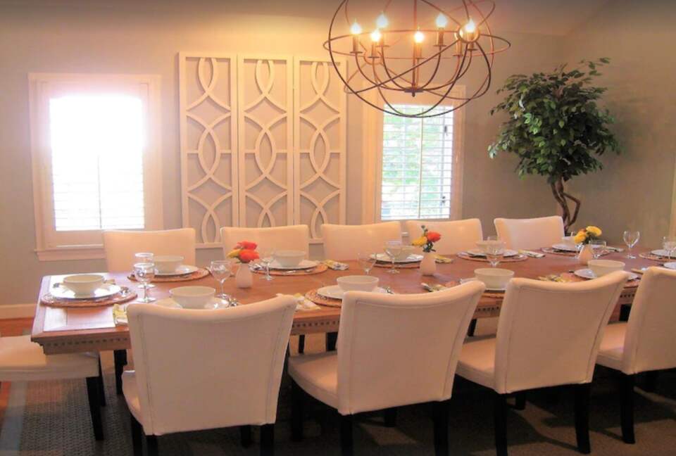 Spacious dining table with seating for 12