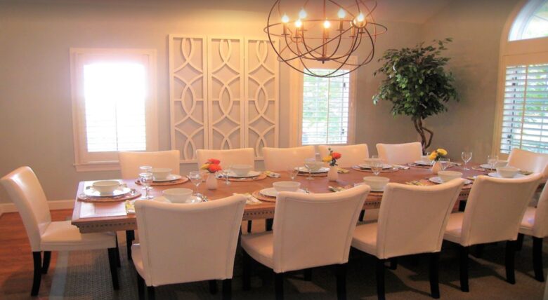 Spacious dining table with seating for 12