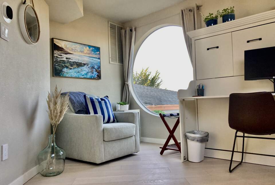 Upstairs landing with window seating & Murphy bed/desk combo