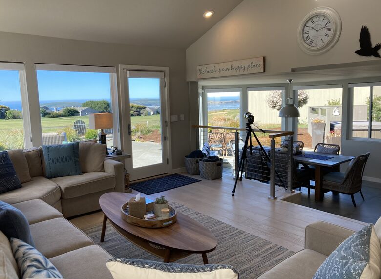 Views from corner of sofa overlooking dining area & fairway.