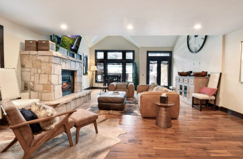 Open living room with fireplace