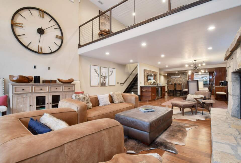 Open living room with fireplace