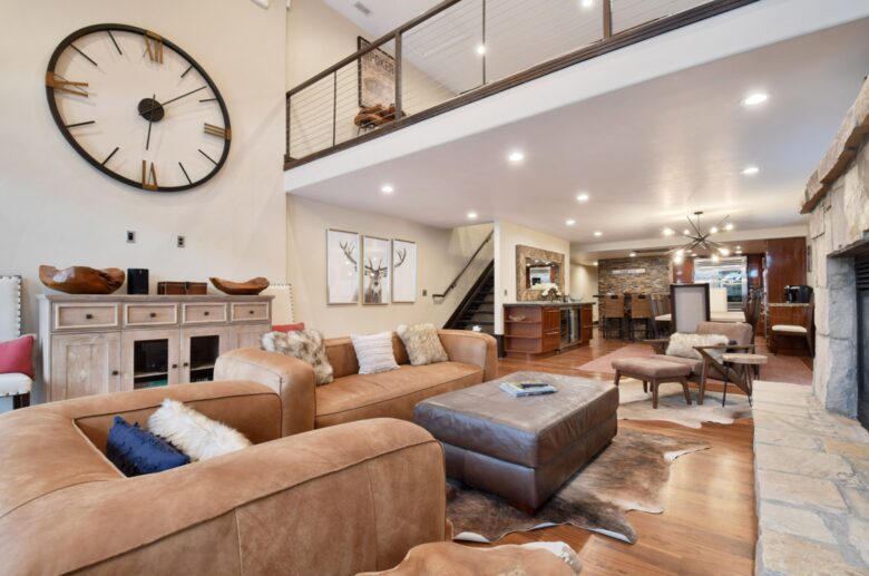 Open living room with fireplace