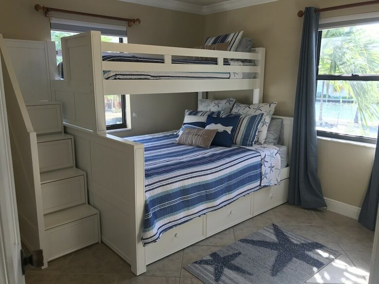 Queen bed with xl twin bunk and trundle bed