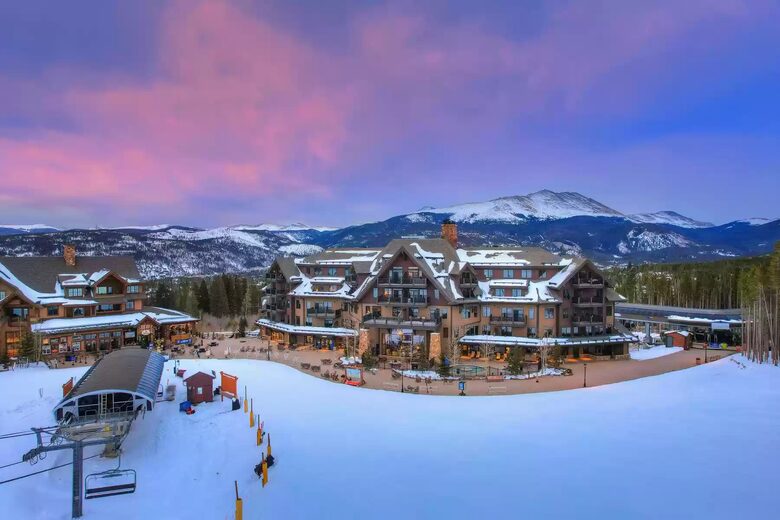 Slope side view of Crystal Peak Lodge and Independence lift