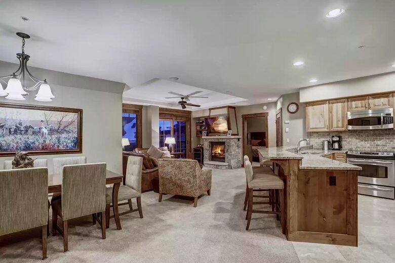 Kitchen, dining room and living room