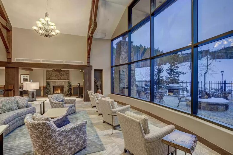 Lodge view of peak 7 and ski slope