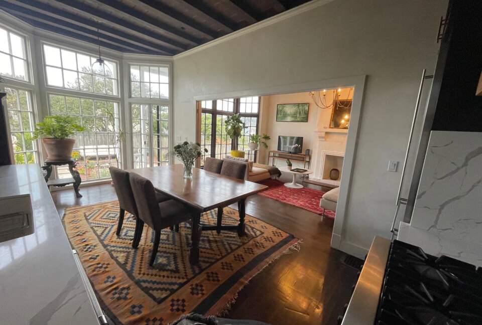Home Exchange in San Francisco, CA, floor/ ceiling windows in kitchen