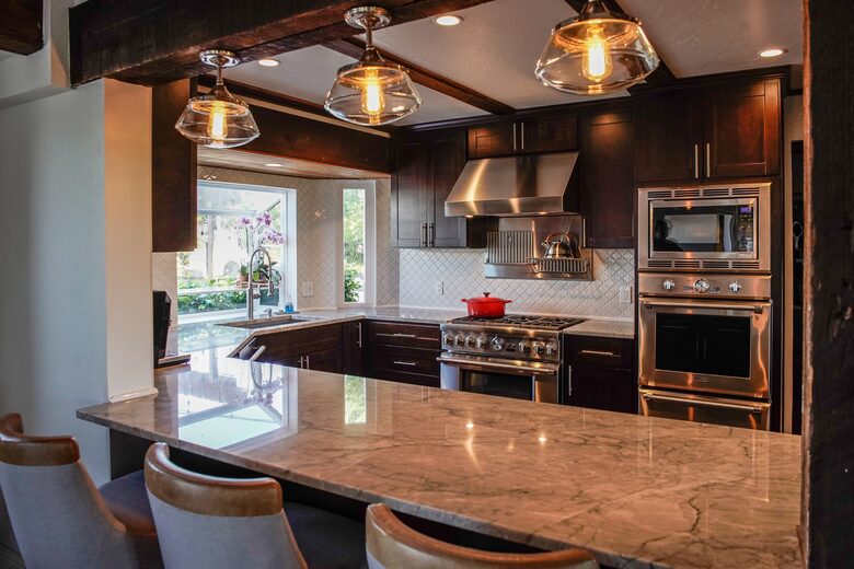 Home Exchange in Napa, CA chefs kitchen with counter seating
