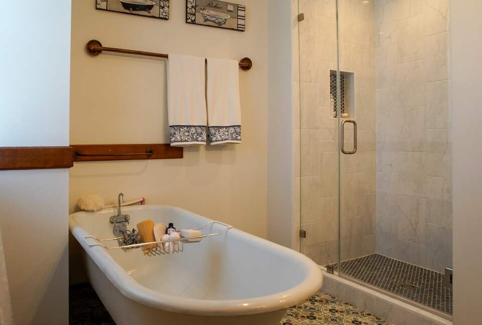 Home Exchange in Napa, CA free standing tub and walk in shower