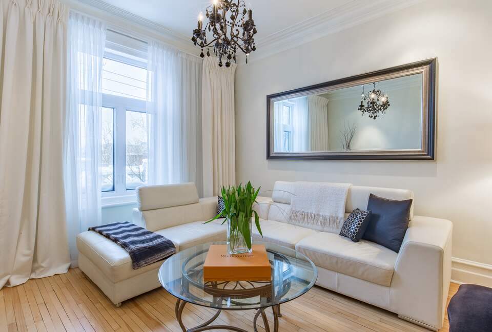 Home Exchange in Montreal, Quebec living room with luxurious furniture