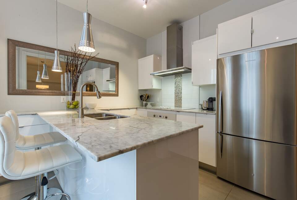 Home Exchange in Montreal, Quebec kitchen with high end details