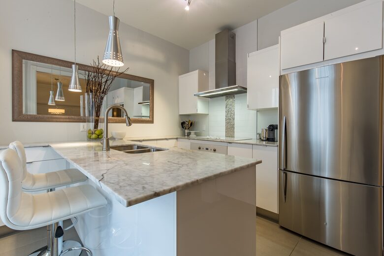 Home Exchange in Montreal, Quebec kitchen with high end details