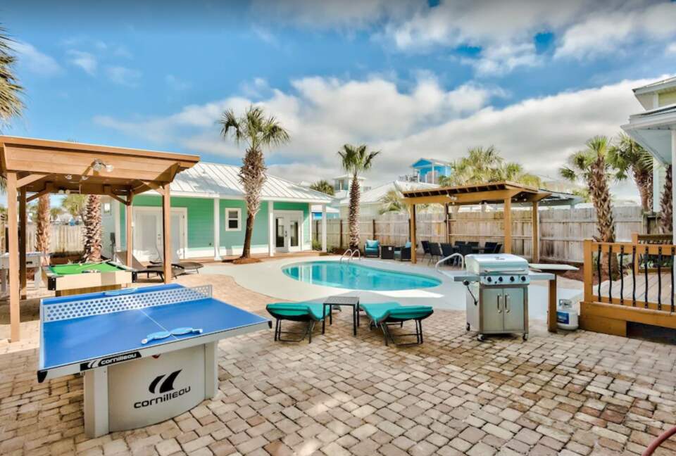 Incredible backyard with ping pong, foosball, pool