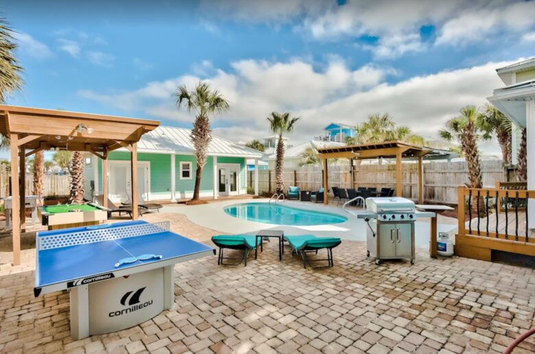 Incredible backyard with ping pong, foosball, pool