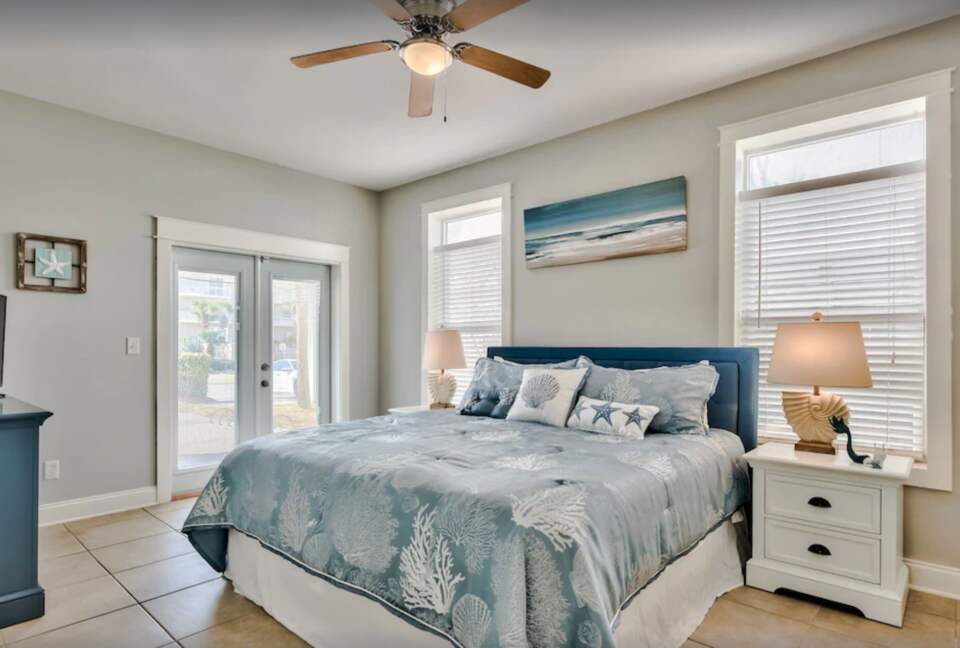 First floor king bed and ensuite bathroom