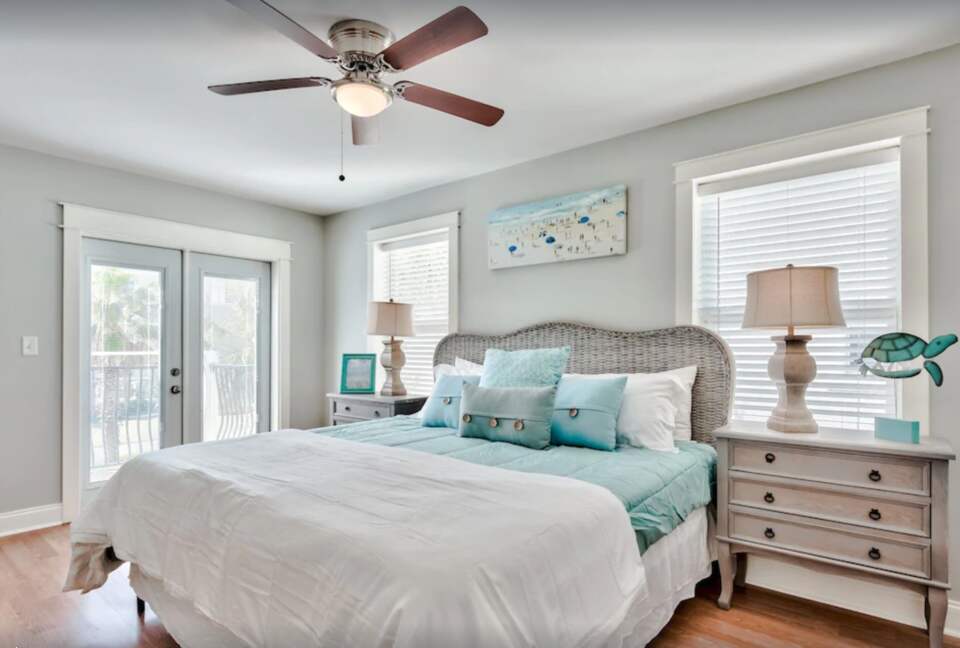 Second floor king bed and ensuite bathroom