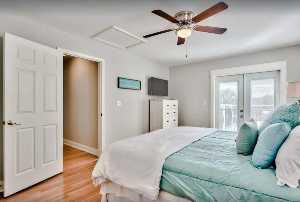 Second floor king bed and ensuite bathroom