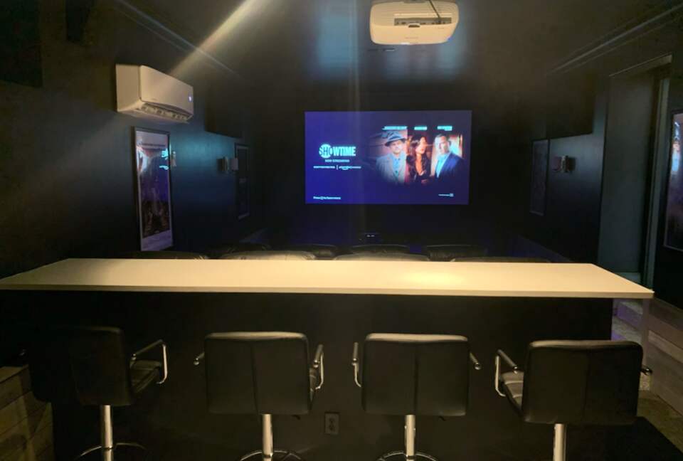 Home theater with bar table