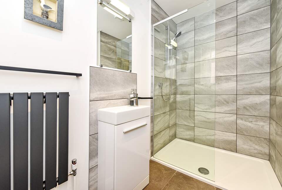 Shower room with large walk in shower. Mira digital shower.