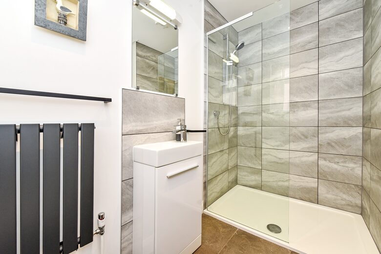 Shower room with large walk in shower. Mira digital shower.