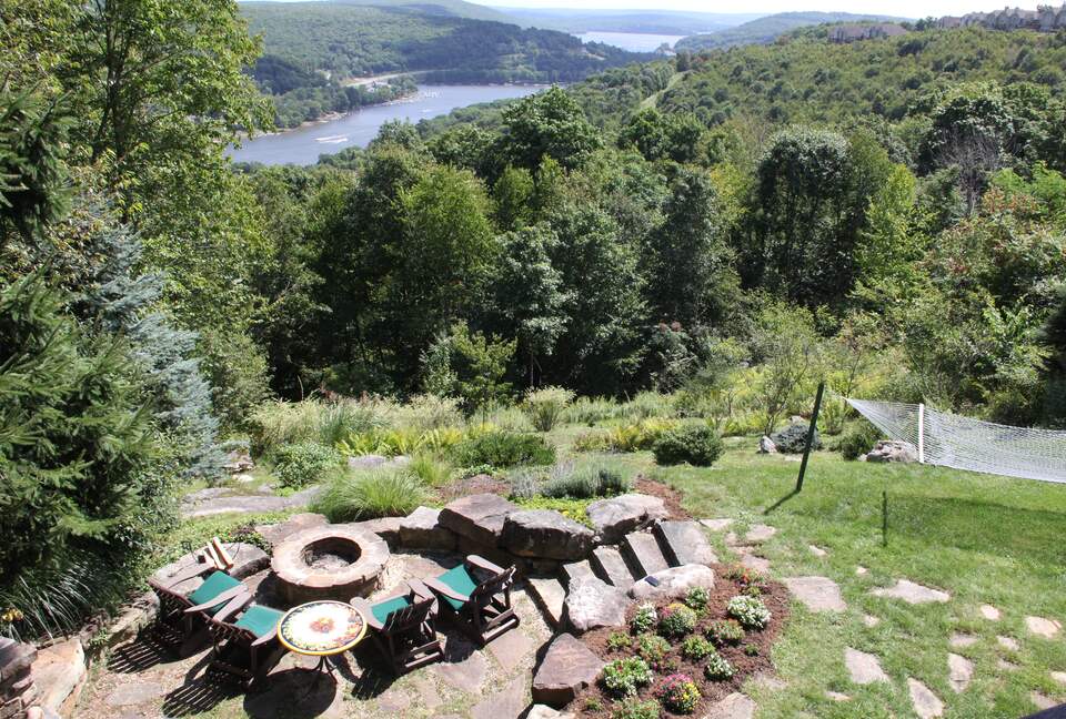 Firepit overlooking lake
