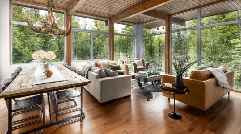 Gorgeous living room with floor-to-ceiling windows