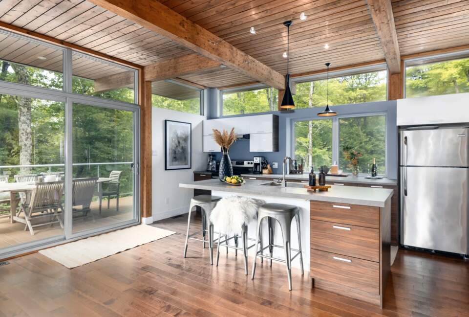 Modern kitchen with access to patio