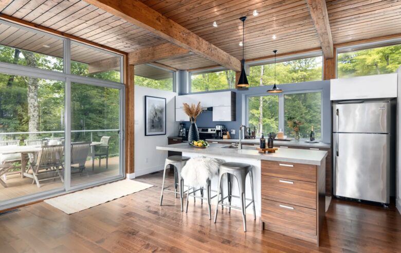 Modern kitchen with access to patio