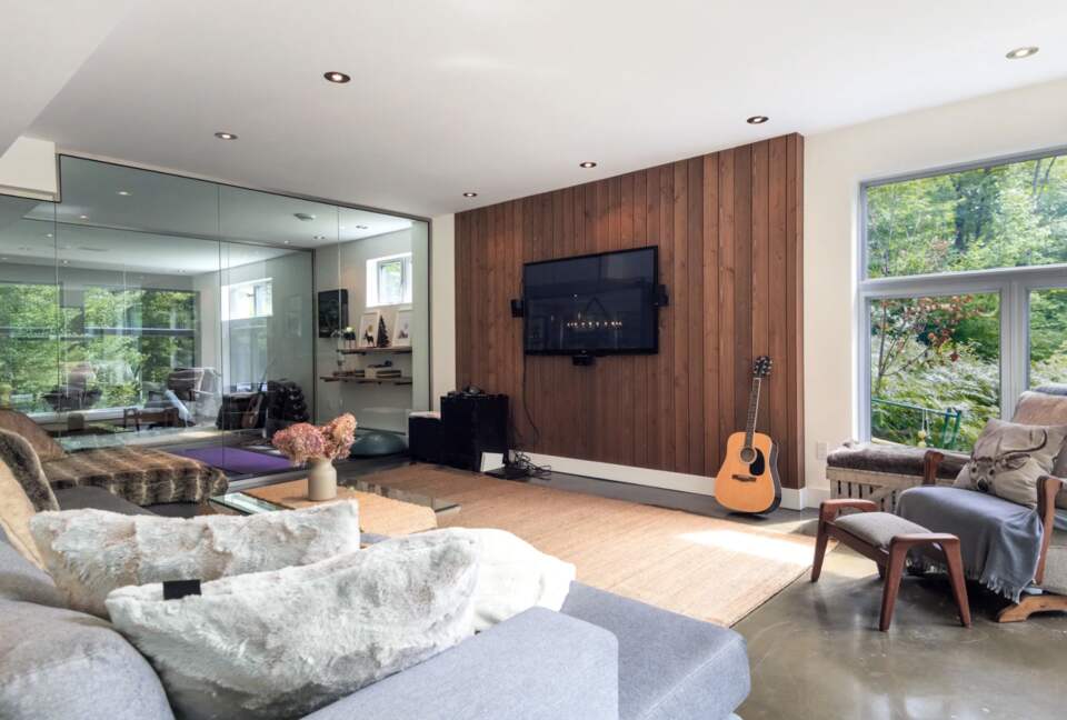 Lower level bar, pool table and den