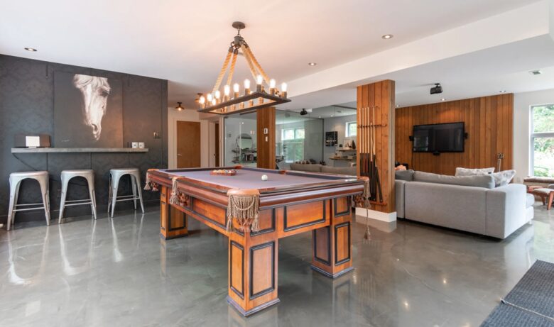 Lower level bar, pool table and den