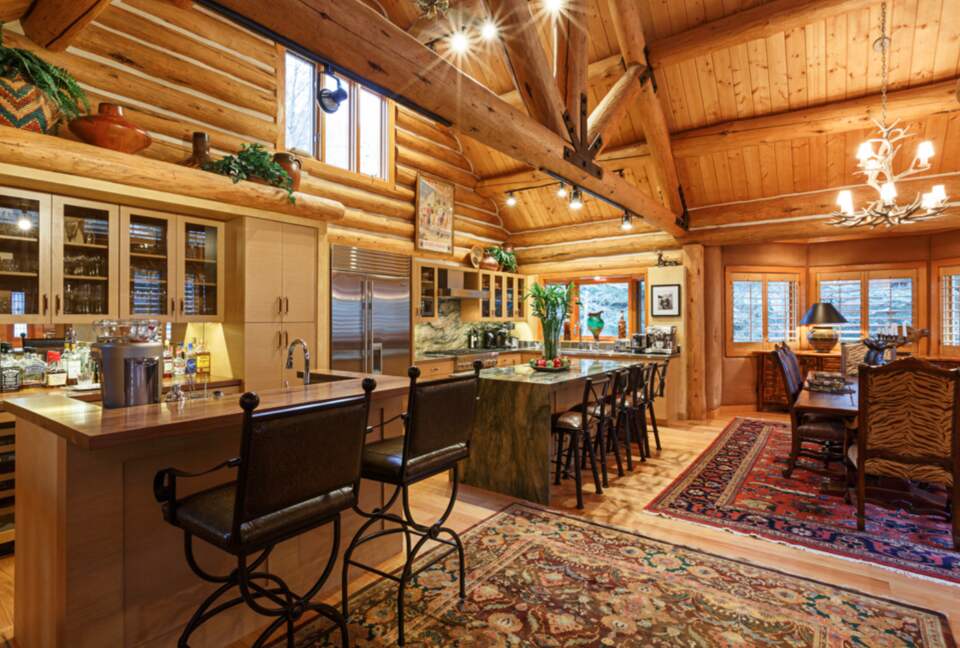 Updated kitchen with spacious island and bar