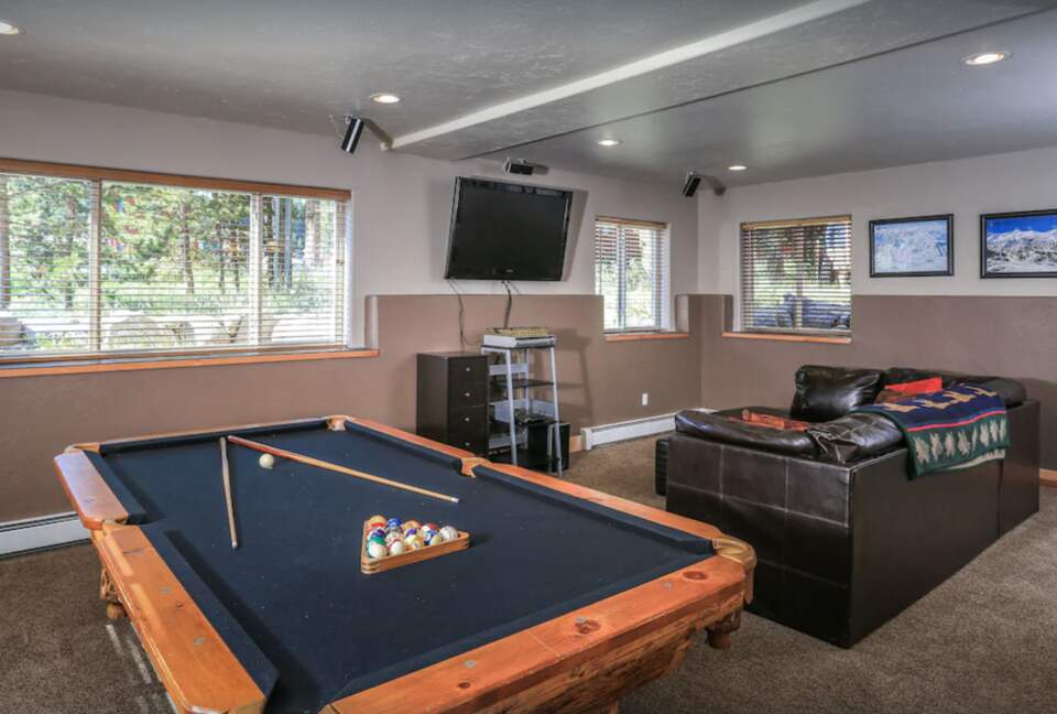 Lower level media room with pool table