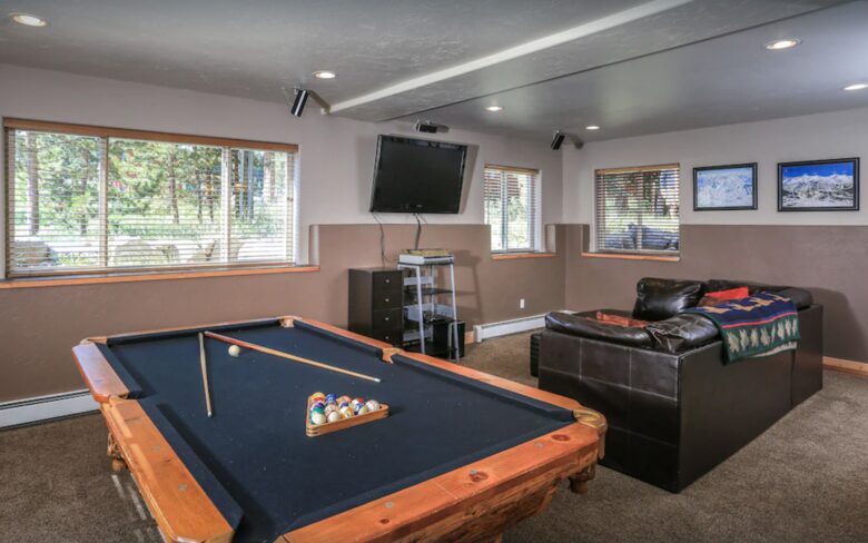 Lower level media room with pool table