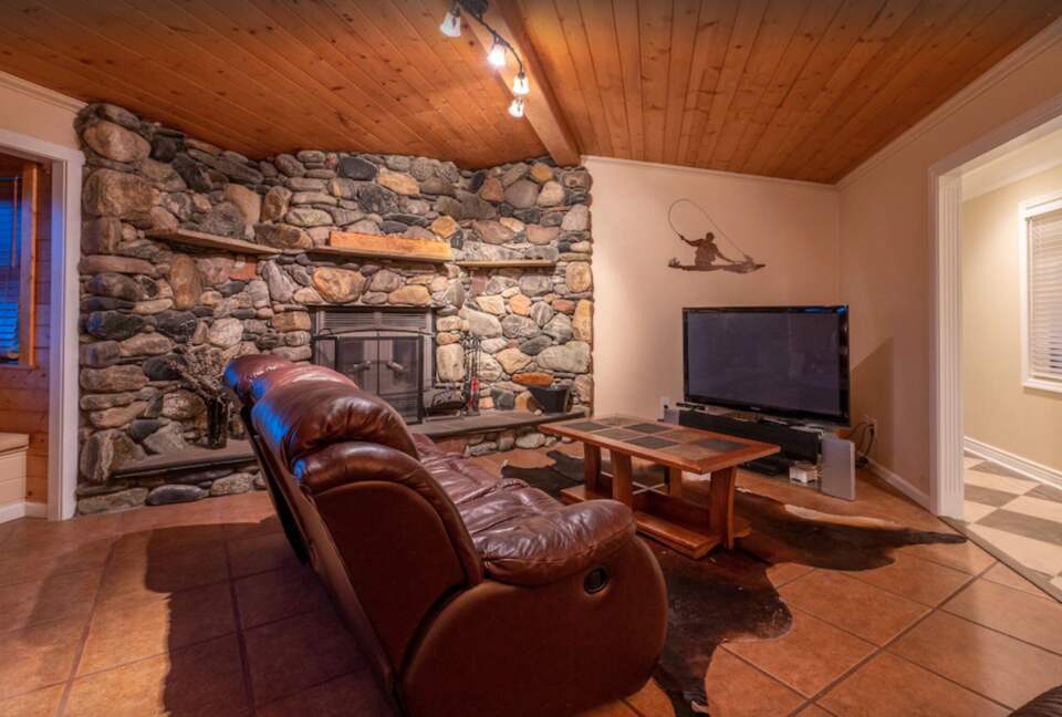 Open living room with fireplace