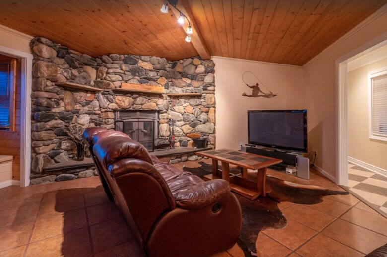 Open living room with fireplace