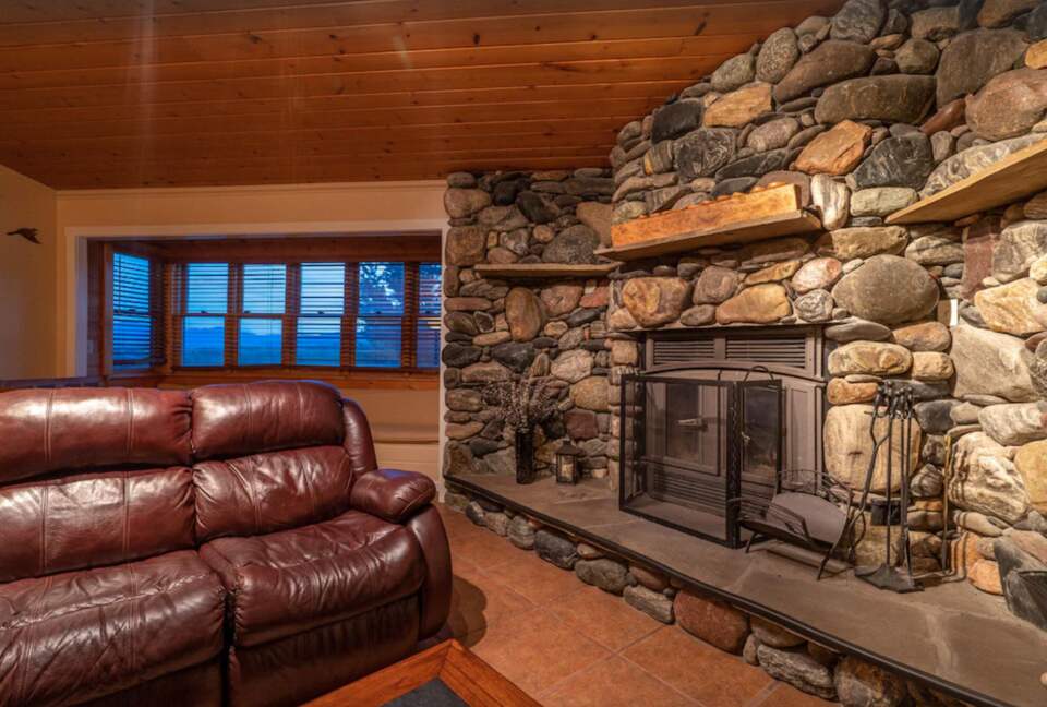 Open living room with fireplace